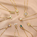 Gold Plated Charm Pendant Titanium Stainless Steel Delicate Diamond Fishtail Key Peanut Crown Drops Necklace Jewelry for Women
