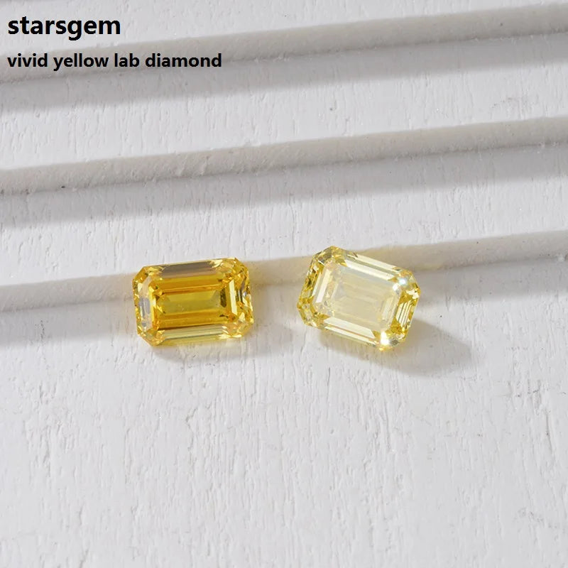 Starsgem Best Price Emerald Cut Melee Size Vs1 Vivid Yellow Lab Created Diamond Hpht