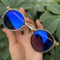 Blue Anti-reflective Photochromic Glasses Men Vintage Round Metal Brown Floral Black Punk Lunett Photogray Antireflet 2026