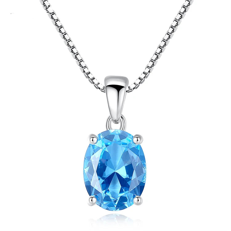 Fine Jewelry S925 Gift Party Luxury Blue Cubic Zircon Rhinestone Pendant Necklaces