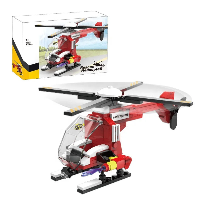 Kid Toy Rescue Helicopter Block Set DIY Fire Fighting Helicopter Building Toy