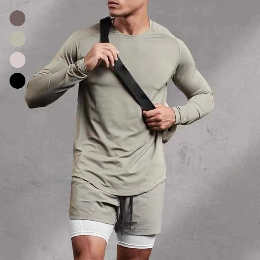 Men's Long-Sleeved Knitted Fitness T-Shirt Yogic Outdoor Training Apparel Basketball Football Print Pattern Blank Design for MegaBDM