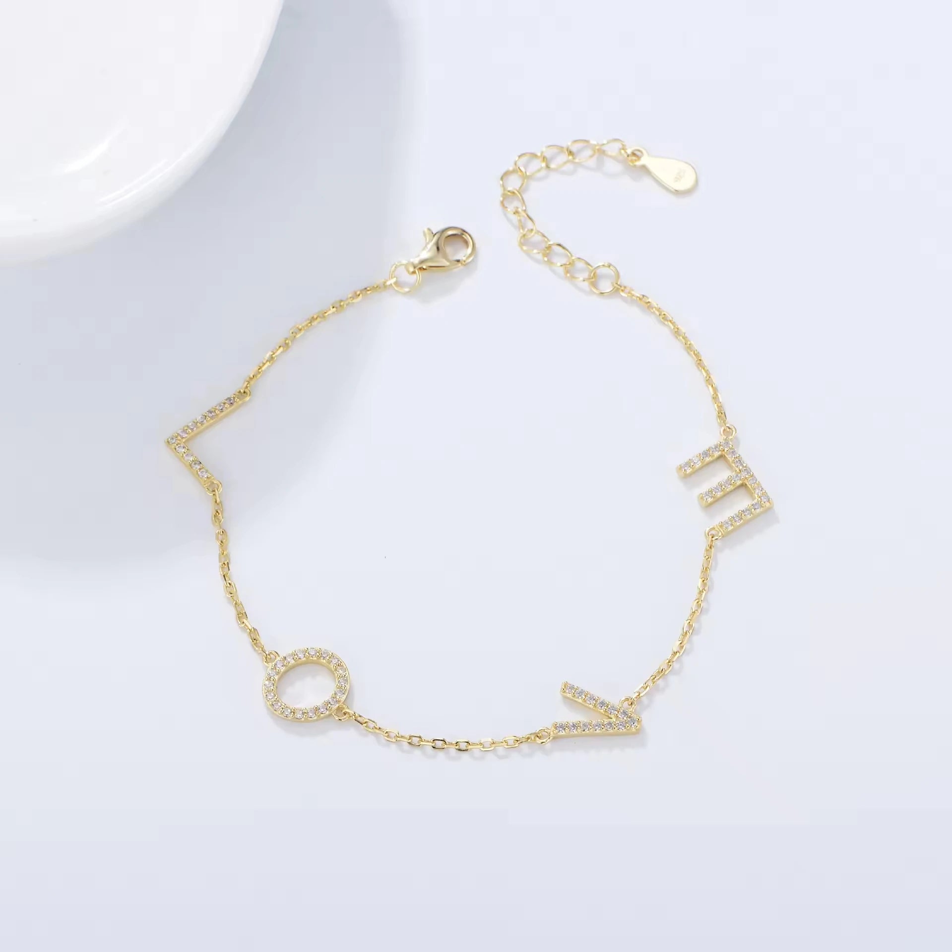 Fine Jewellery Design 925 Sterling Silver Zircon Letter Love Alphabet Link Chain Bracelet for Women