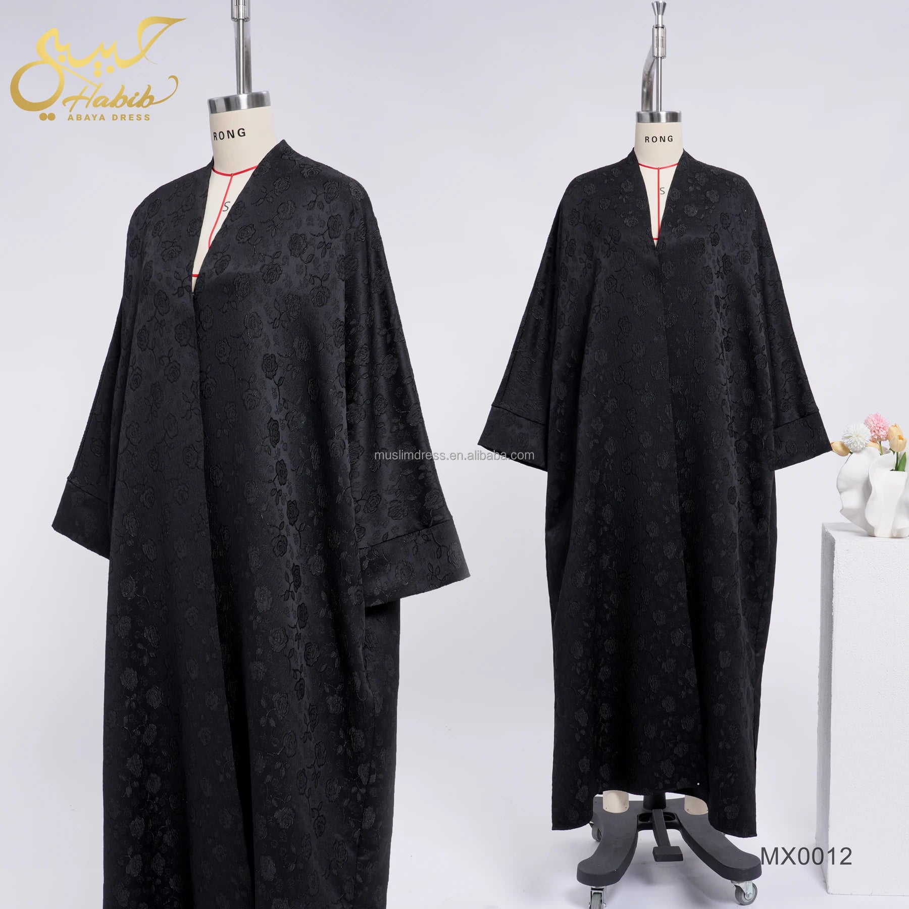 Habib 2026 Jacquard Front Open Abaya Wholesale Elegant Black Abaya Dubai Islamic Clothing