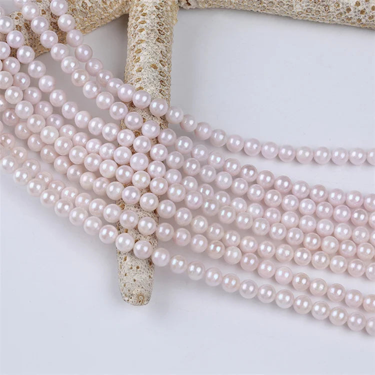 6-6.5mm Natural White 4A Grade Akoya Seawater Round Pearl Strand for Jewelry Making Third Party Certified
