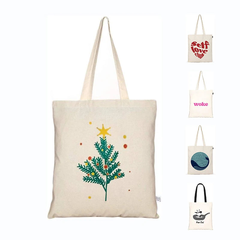 Wholesale Custom Logo Print Recycled Cotton Canvas Tote Bag with Handle Letter Pattern Promotional Gift Bag