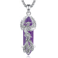 Merryshine Wrapped Phoenix Crystal Gemstone Spiritual Energy Hexagonal Healing Stone Necklace Pendant Amethyst Jewelry for Men