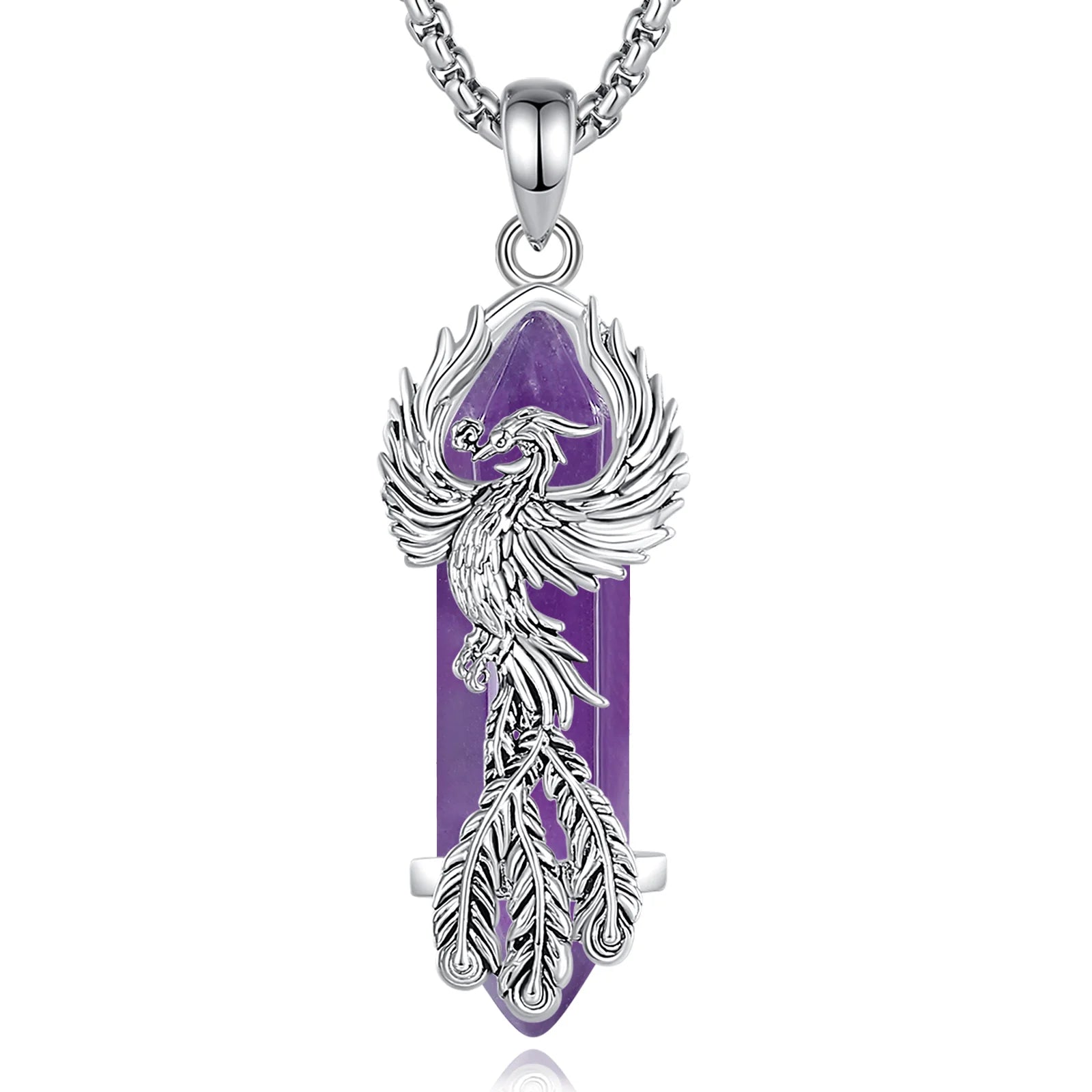 Merryshine Wrapped Phoenix Crystal Gemstone Spiritual Energy Hexagonal Healing Stone Necklace Pendant Amethyst Jewelry for Men