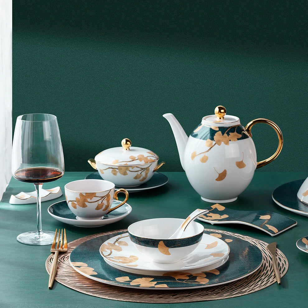 Shengjing Eco-Friendly Fine Bone China Asian Zen Dinner Sets Hotel Restaurant Crockery Bowls Plates Cups Saucer Set Includes