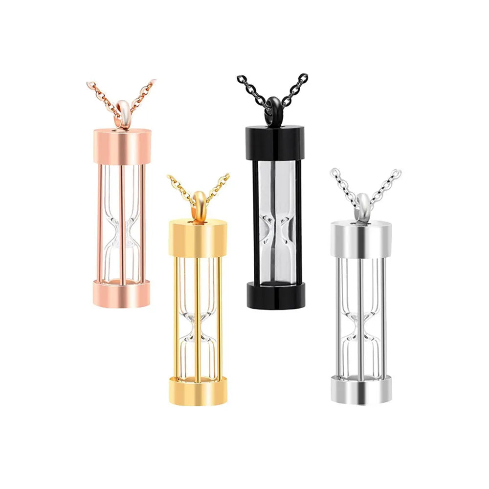 Wholesale Sand Hourglass Cremation Urn Necklace Stainless Steel Urn Pendant Necklace for Human / Pet Ashes
