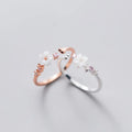 Shell Flower Shape Adjustable Open Rose Gold Plated 925 Sterling Silver Zircon Finger Rings Fine Jewelry for Women Girls