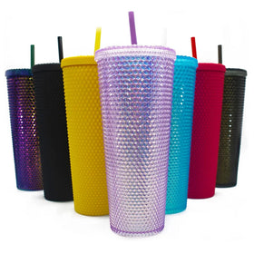 Accept Custom Logo Wholesale Double Wall Matte Plastic Tumbler Rivet Grid Tumbler Cup Personality Cup