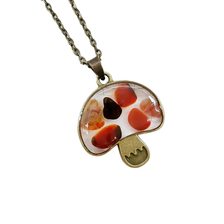 Fashion Boho Crystal Mushroom Shape Gemston Multicolor Natural Stoner Resin  Pendant Necklace for Women