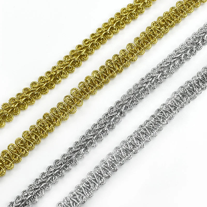 Deepeel BD299 1cm Clothing Accessories DIY Home Textiles Trims Ribbon Trimming Knitted Gold Silver Silk Lace