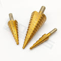 Titanium Coating High Speed Steel HSS Step Drill Bits with Straight Flutes 3-flats Shank 3pcs 4pcs Kit Set Package