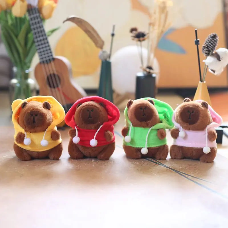 13CM Simulation Cute Hoodie Capybara Plush Keychain Charms Plushie Stuffed Animal Toys Capibara Squishy Doll Kids Birthday Gifts