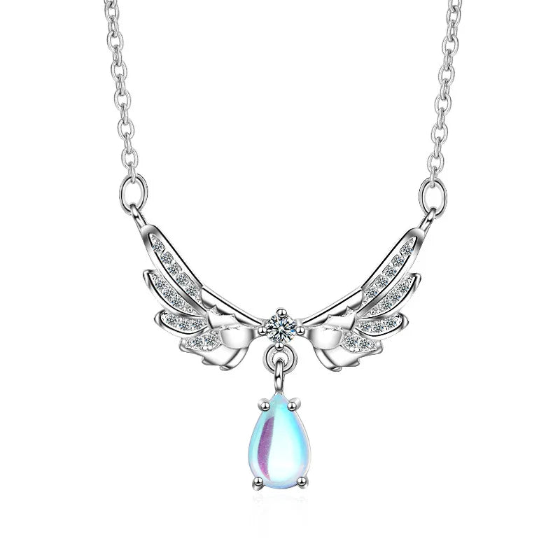 Angel Wings Zircon Pendant Necklace Moonlight Stone Necklace