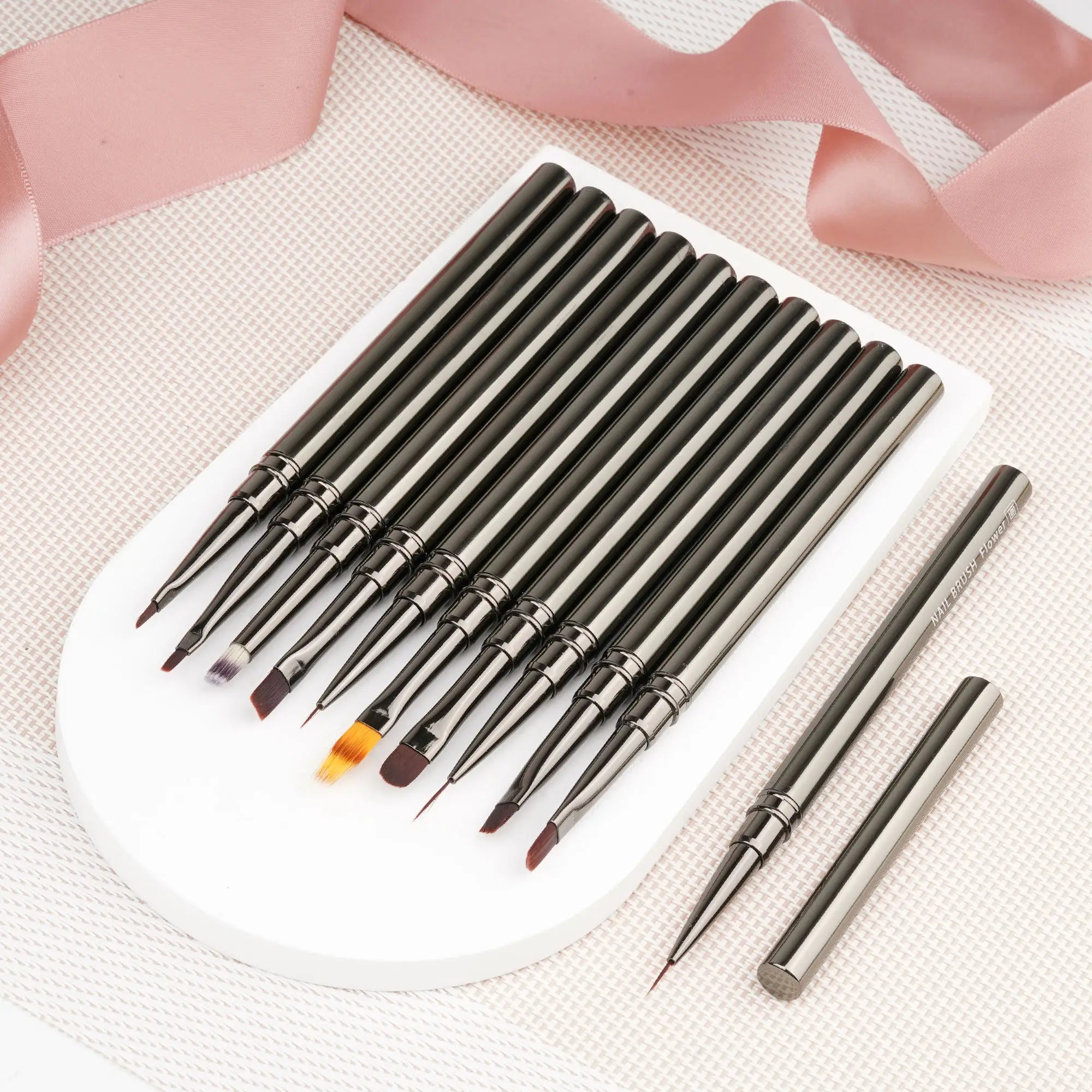 Professional Metal Rod Nail Brush New Light Therapy Design for Petal Drawing Lace Pen Nylon Liner Crimped Ferrule