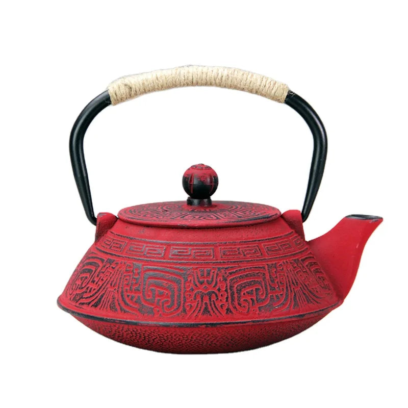 Black/Red 800ml Chinese Antique Cast Iron Teapot Set Wholesale Modern Design Metal Kettle with Infuser Handheld Handle Coffee