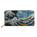 Custom Wallet Women's Zipper Card Holder Digital Print Luxury Purses Blue Waves Genuine Leather Wallet for Man