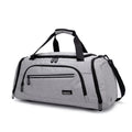 EURCOOL Luxury Gym Sports Duffel Bag Large Capacity Grey Zipper Foldable Canvas Leather Carry-on Travel for Men and Women
