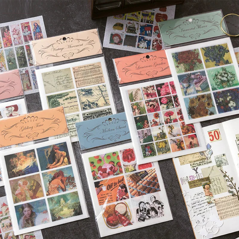Vintage Retro Style DIY Journal Paper Stickers Set 12 Sheets School Student Decorative Diary Craft Stationery for Kids