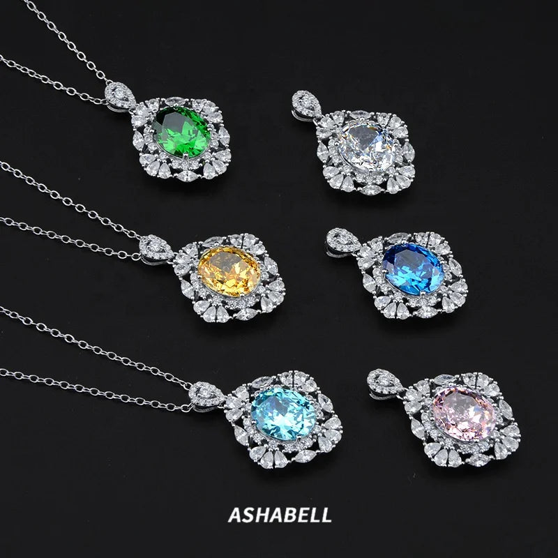 Luxury Gemstone 5A ZIRCON Pendant Necklace Delicate 925 Sterling Silver Jewelry Diamond Encrusted CZ Women Necklace