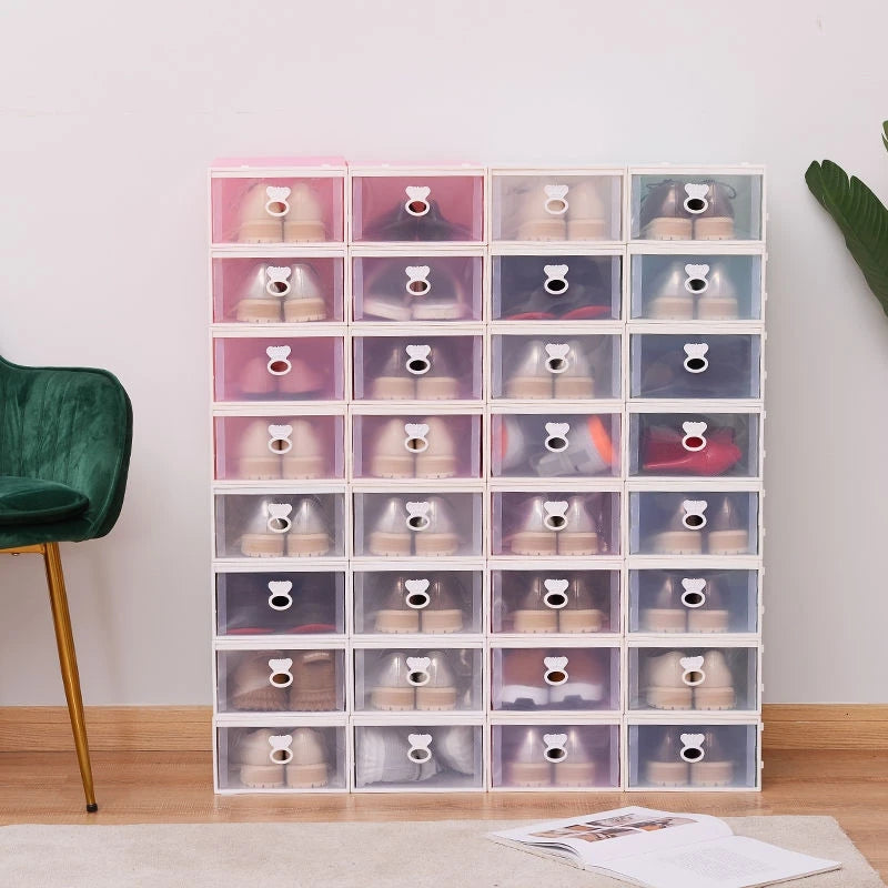 Clear Storage Bin with Lid Multifunctional Folding Storage Boxes Portable Stacking Shoe Rack Box