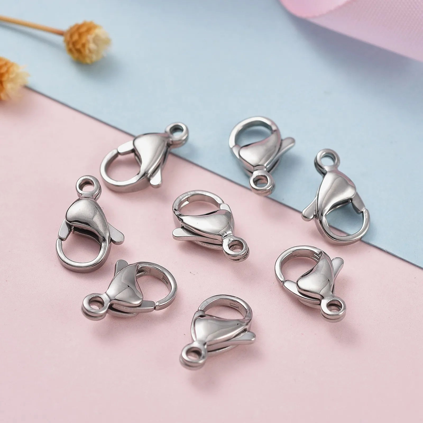 Pandahall 200 Pcs Gold Rose Gold Tarnish Resistant 304 Stainless Steel Lobster Clasps for Jewelry Making