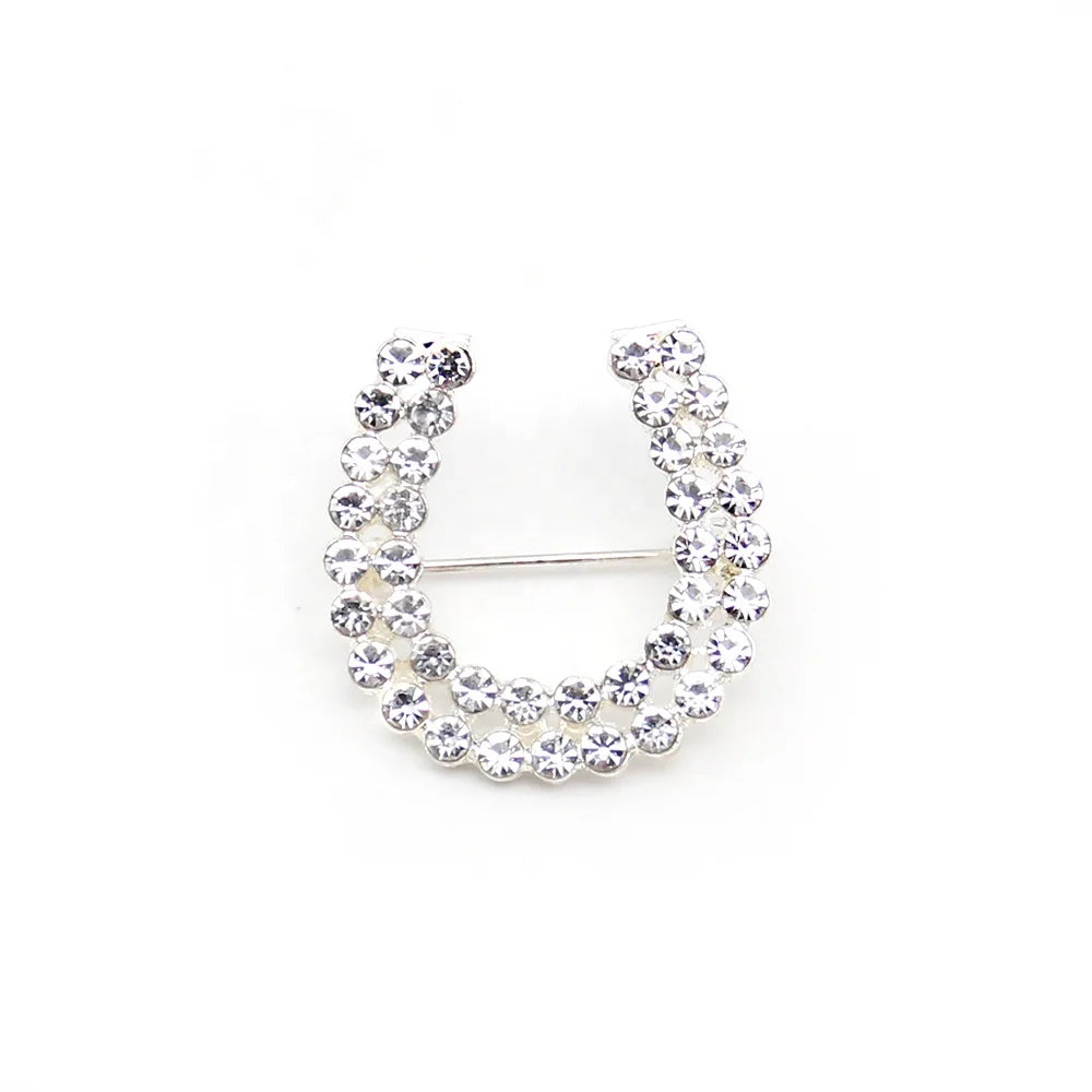 Free Shipping Rhinestone Horseshoe Spikes  U Brooch Crystal Horse Shoes U Letter Color Rhinestone  Pin Brooches Men Decoration