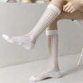 Wholesale Luxury Black White Silk Socks for Women Plaid Pattern Calf Crew Breathable JK Long Tube Crystal Glass Socks for Autumn