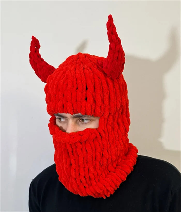 SZ490 Hot Sale 2024 Men Women Festival Skull Mask Custom Ski Mask Satan Hat Devil Horn Balaclava Winter Hats with Devil Ears