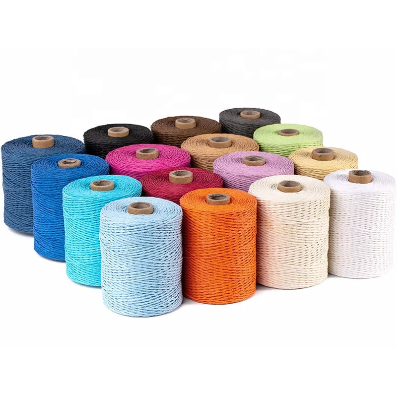OKAY Raffia Paper Ribbon Craft Packing Twine Strings Handmade Diy Woven Color Double-Strand Paper Rope for Package Bag