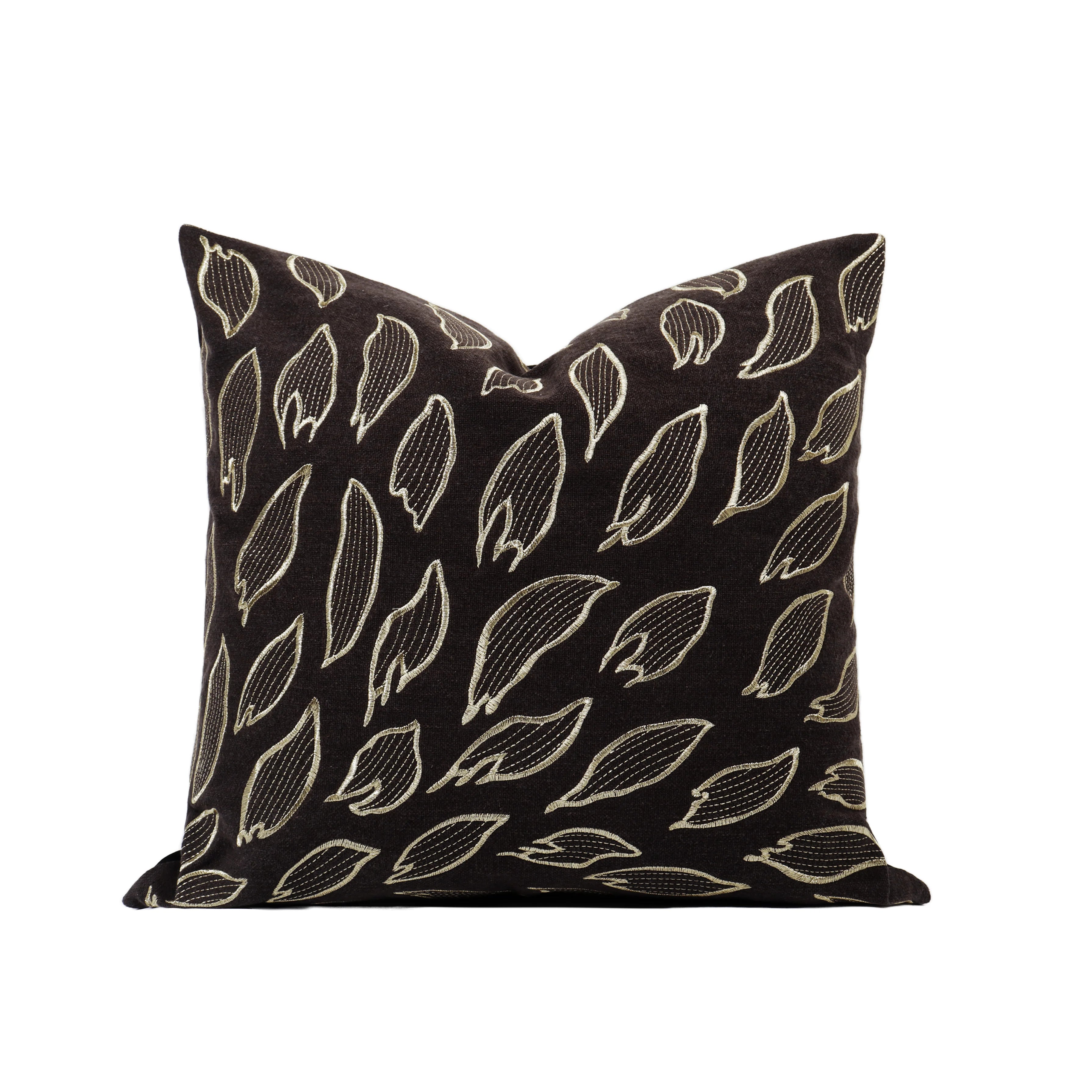 TIFFHOME Customized Decorative Cushion Covers Grey Gold Embroidered Leaf-Shape Unique Wholesale Pillowcases Portable Decorative