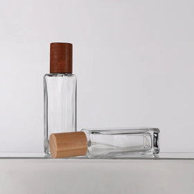 Wooden Cap Customized Design Luxury 50ml 30ml Transparent clear Glass Perfume Spray Bottle