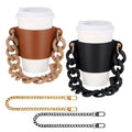 Reusable PU Leather Coffee Cup Sleeves Portable Chain Holder Paper Cup Sleeve Printing Drink Purses