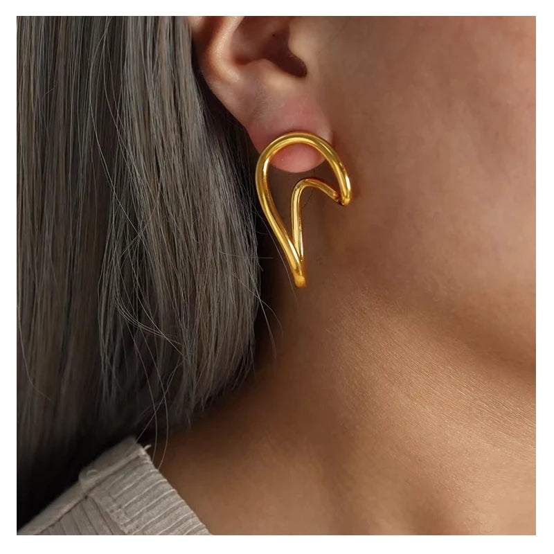 Europe America Personality Waterproof Stainless Steel Geometric Earrings Non Fade Irregular Exaggerated Stud Earring for Women