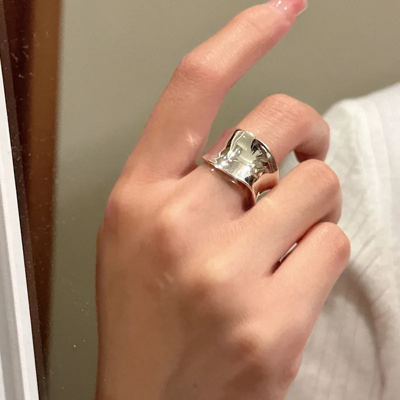 Architectural Silver Ring 925 Sterling Silver Mirror Finish Chunky Band Bold High Polished Jewelry Wholesale