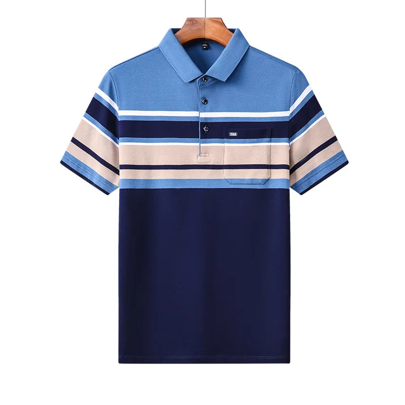 Men's Short Sleeved T-shirt Polo Shirt Dad's Summer Dress Loose Cotton Half Sleeve Stripe