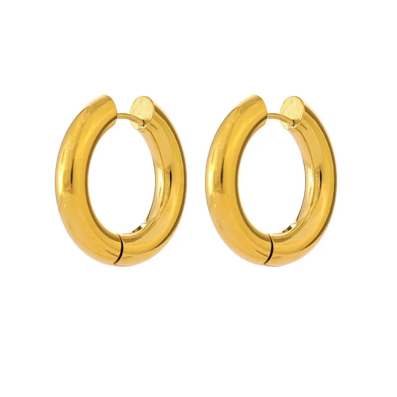 JINYOU 168 Classic 28mm High Quality Thick Round Geometric Charming 316 Stainless Steel Hoop Earrings 18k Gold Plated for Women