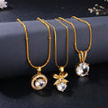 New Fashion Gold Plated Stainless Steel Round White Zircon Necklace Vintage Copper Bottom Bow Ribbon Pendant Necklace Party Gift