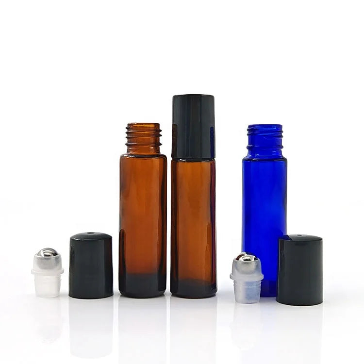 10ml Empty Perfume Rolls on Bottles Amber Clear Blue Frosted Glass Roller Essential Oil Bottle