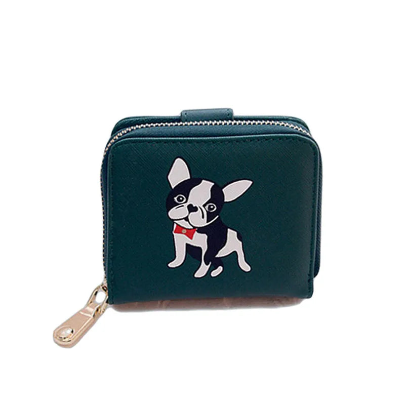 Multi Card PU Leather Short Zipper Bag Cartoon Puppy Print Casual Fashion Coin Purse Clutch Card Holder Wallet