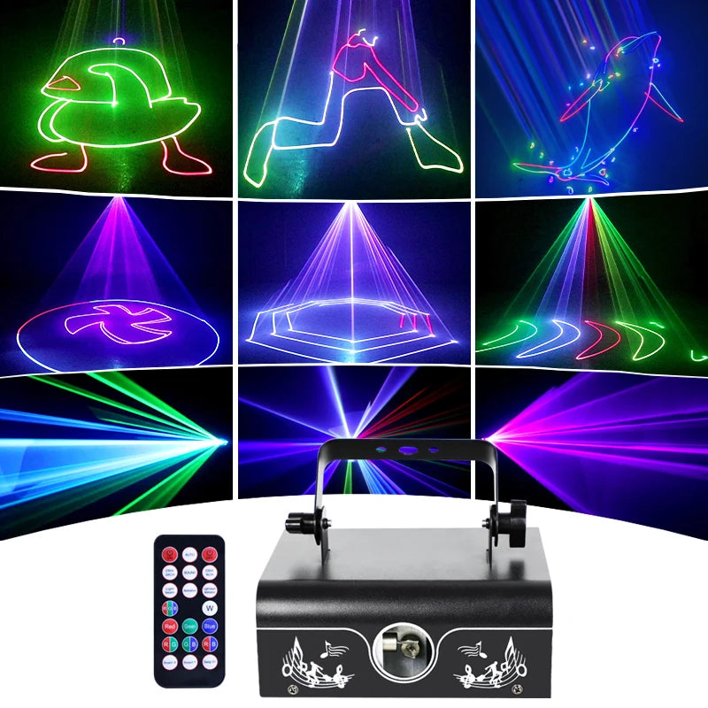 NEW Animation Beam Lights DJ Stage Projector Effect RGB Lazer Light Remote Sound Activity Laser Lights for Nightclub Bar Xmas