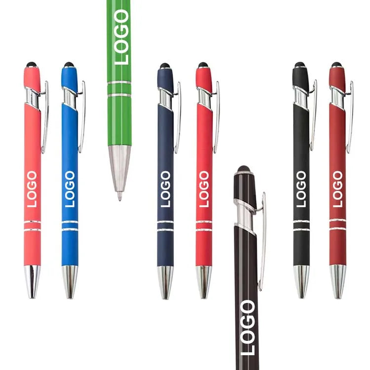 Promotional Novelty Metal Stylus Ball Pen With Custom Engraved Lasers Green Rose Gold Logo for Touch Screen Cheap Gift Ballpoint