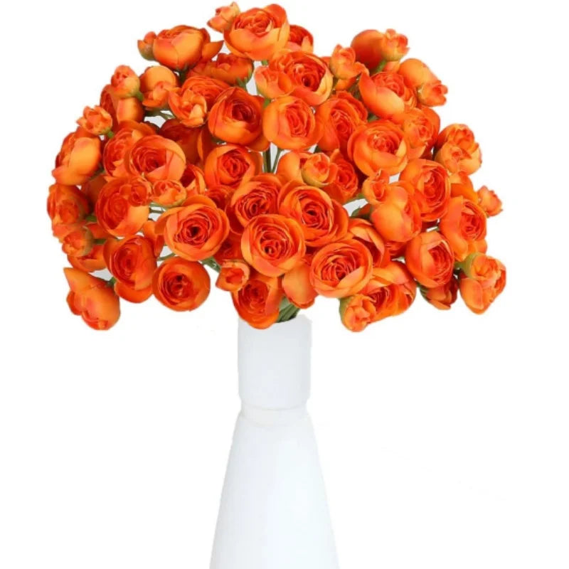 Artificial Ranunculus Orange Flower Silk Mini Ranunculus Flower Wedding Flowers Bouquet for Centerpieces Arrangements Decoration