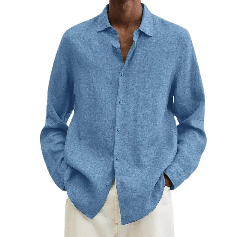 Hot Selling Long Sleeve V-Neck Loose Cotton Cardigan Shirt Men