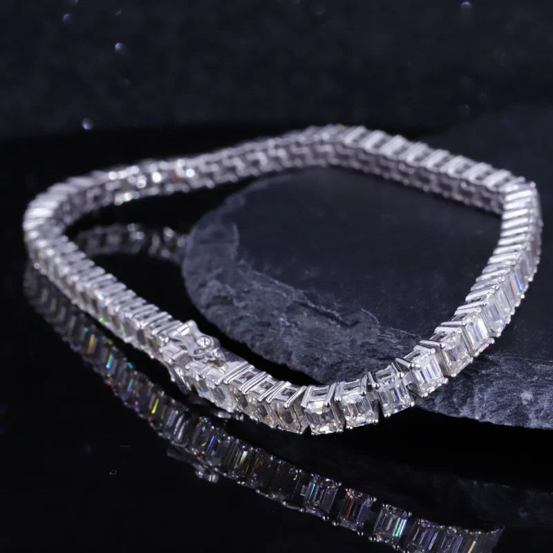 2025 Hot Sale Moissanite Tennis Bracelet Emerald Cut Moissanite Bracelet Jewelry Customize 14K Solid Gold Tennis Bracelet