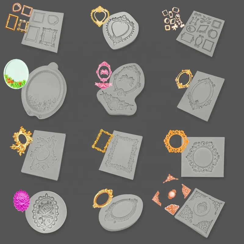 D5065 Various Styles European Frame Photo Frame Relief Fondant Turn Sugar Cake Pendant Ornaments Resin Mold Silicone 3D Mould