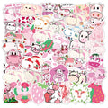 50Pcs VSCO Cute Pink Strawberry Cow Cartoon Stickers for Girl Luggage Bottle Laptop Washi Label